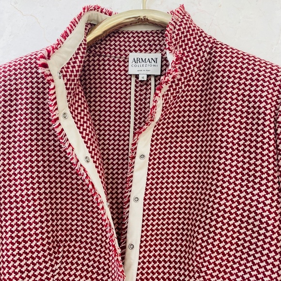 ARMANI {12} Jacket Cropped Dark Red Cream Fringe - Picture 9 of 14